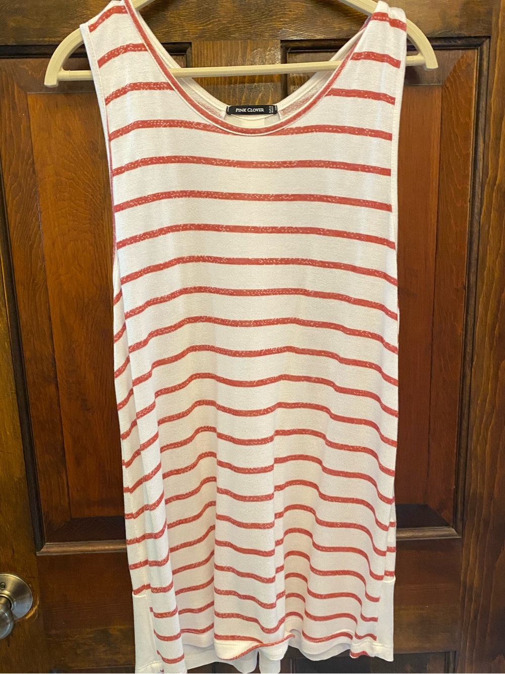 Pink Clover White Tank with Coral-Red Stripes